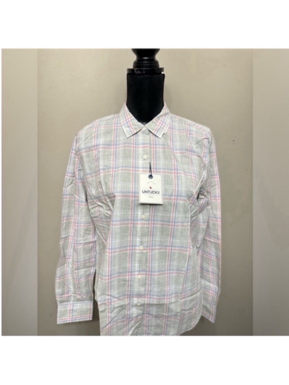 NWT UNTUCKit Women’s  Cotton White Pink Plaid Button-Up Shirt Size 10